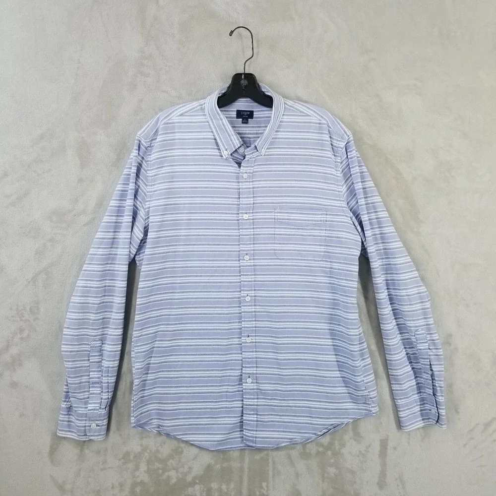 J Crew Oxford Shirt Men XL Slim Blue Striped 100% Cotton Long Sleeve Button Down